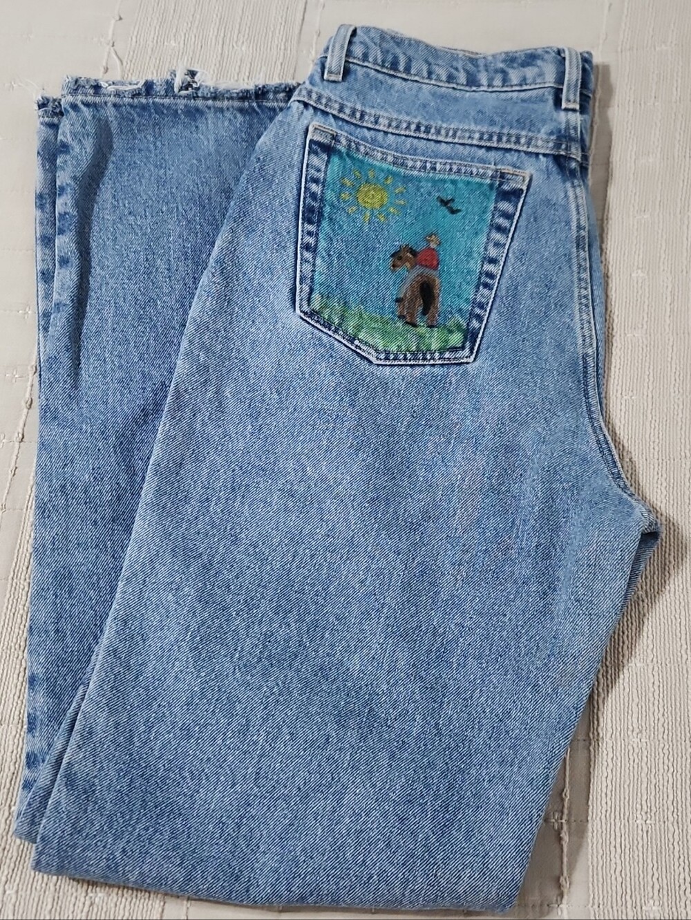 St. John’s Bay Light Blue Denim Jeans with Hand Painted Pocket